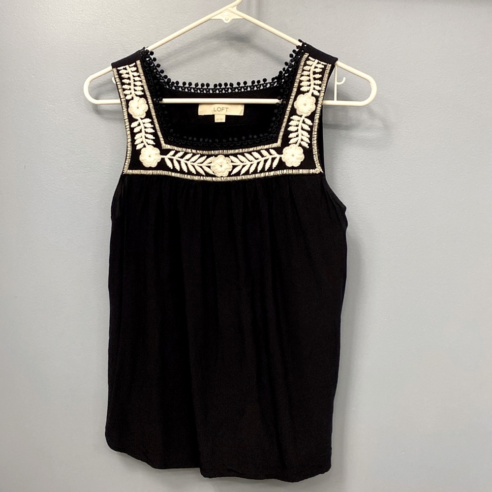 Loft navy and white sleeveless blouse.